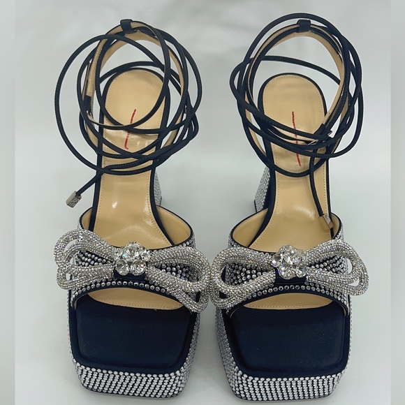 Mach&mach Double Bow Sparkly 140 Silk Ankle-Strap Sandals - Picture 4 of 12